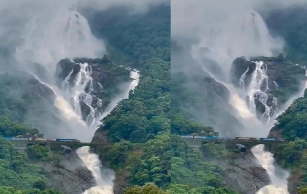 বৃষ্টিতে ফুলেফেঁপে উঠছে গোয়ার দুধসাগর জলপ্রপাত