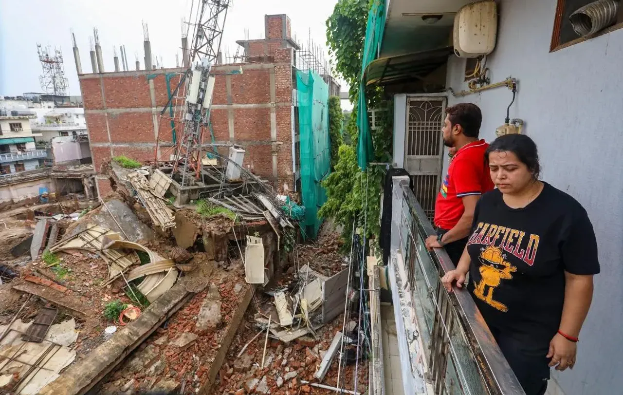 An old banquet hall building collapsed in Mahendru Enclave, Delhi.