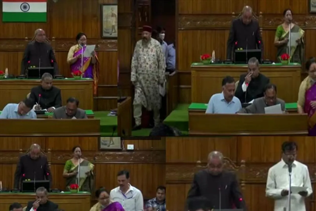 Uttarakhand's BJP MLAs taking oath in Dehradun