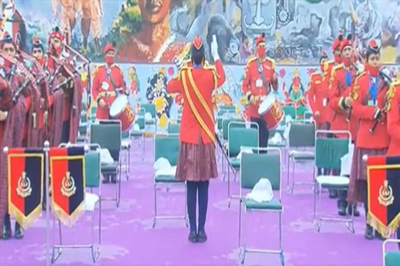 BSF Mahila Band team performs at Kartavya Path
