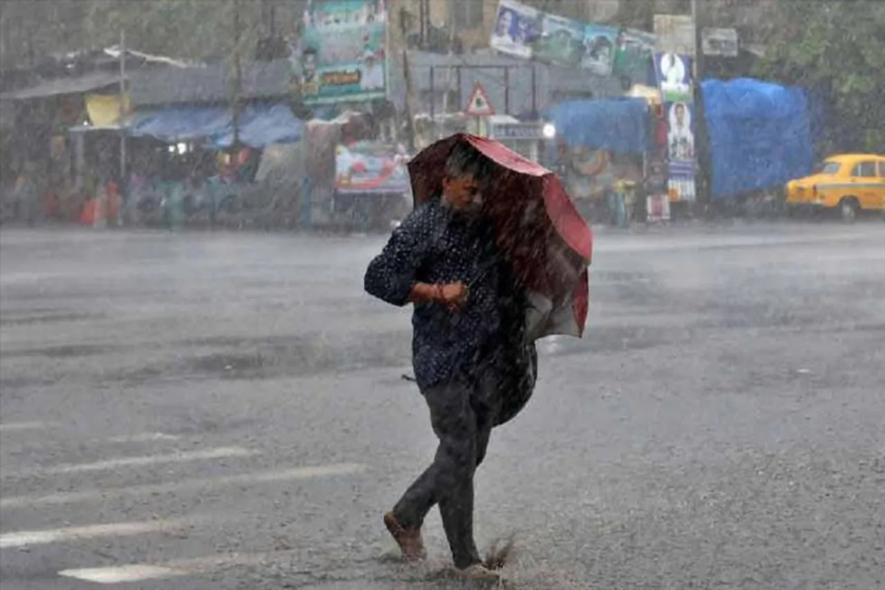 Thunderstorm lightning and rain hit the City