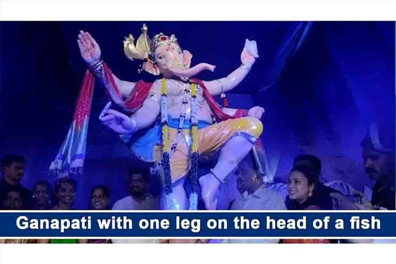 Ganapati with one leg on the head of a fish
