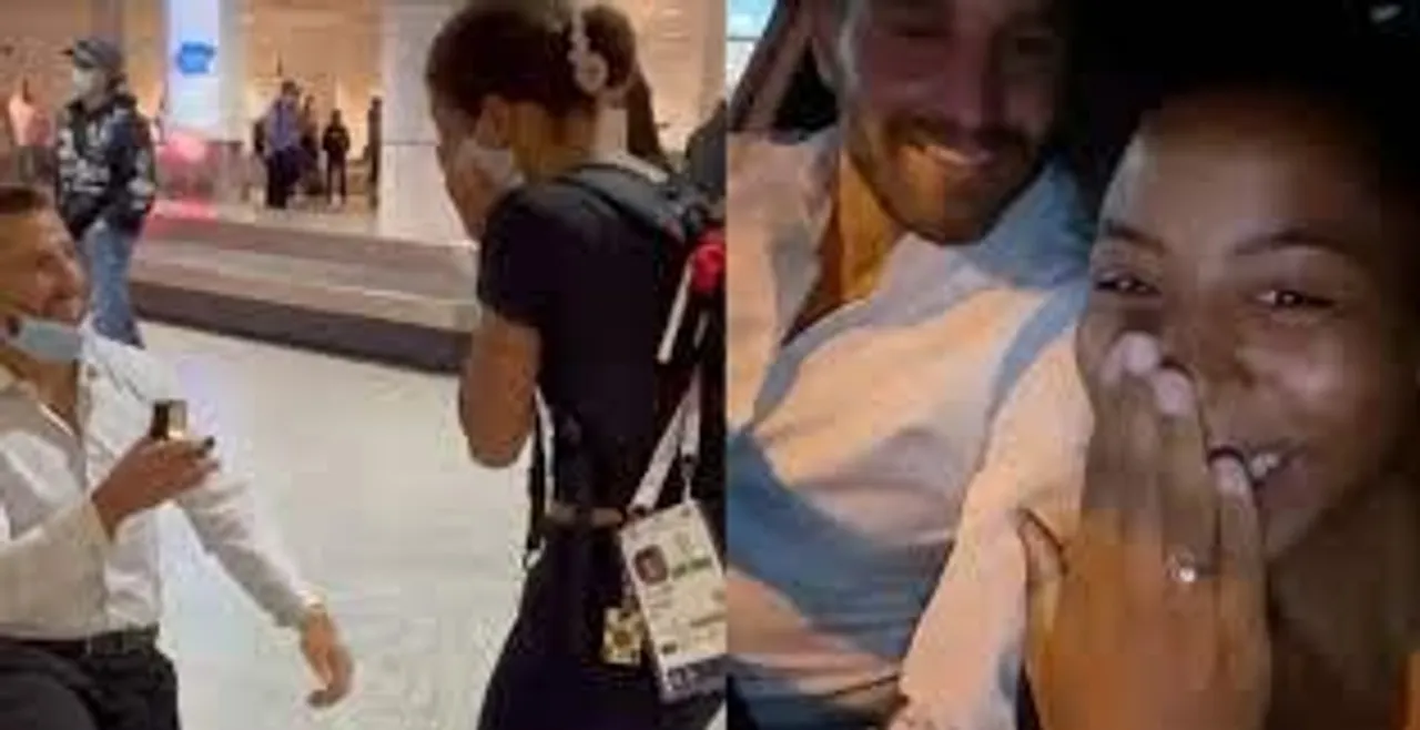 Canadian Olympian surprise marriage proposal at airport