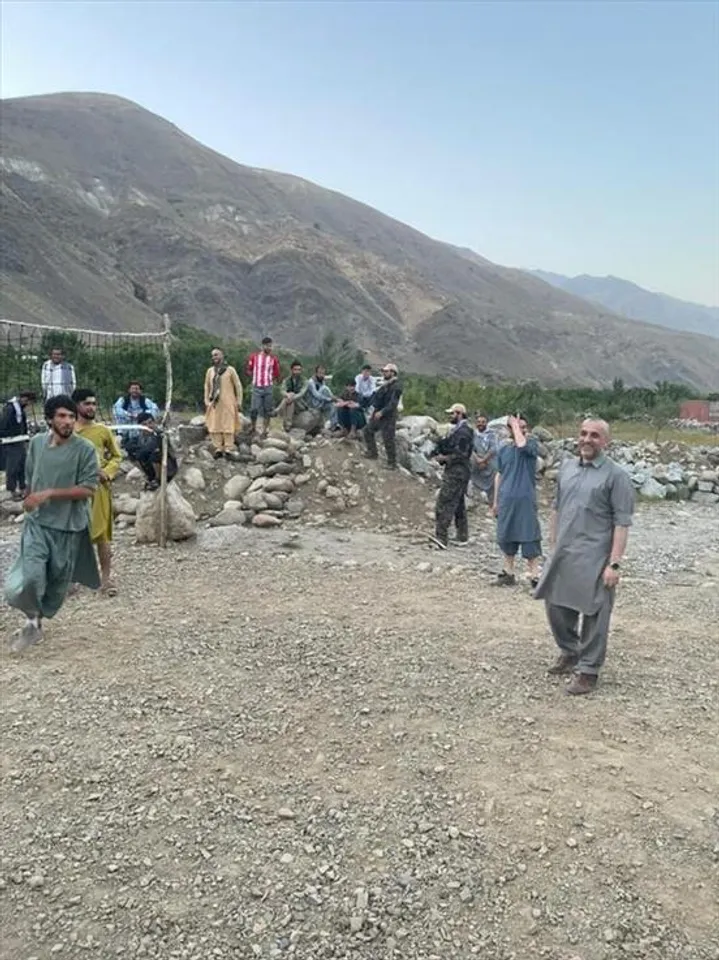 Acting President of Afghanistan playing volleyball in Panjshir