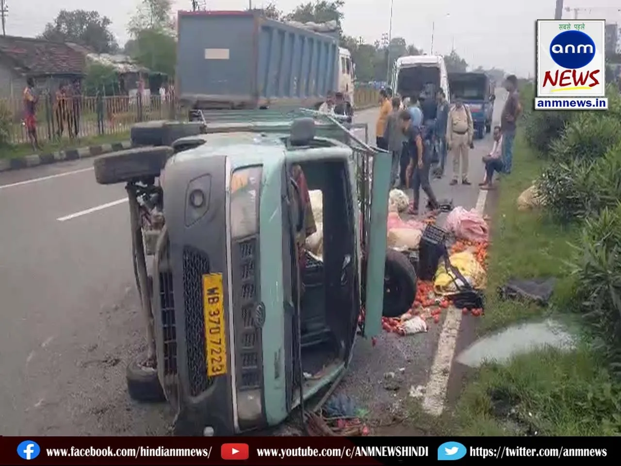 Vegetable laden vehicle overturned