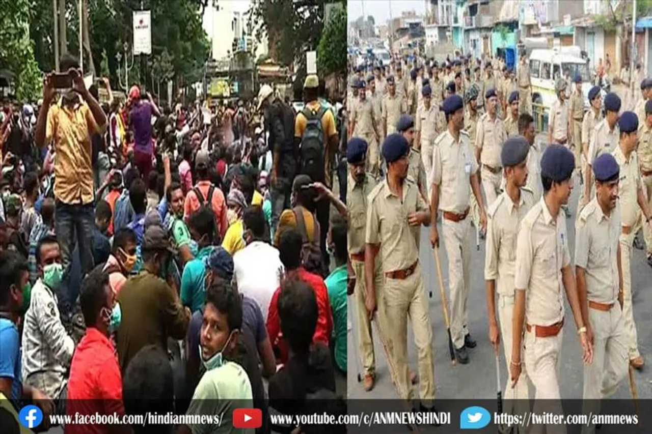 नौकरी की मांग को लेकर सैकड़ों लोग भवानी भवन के बाहर प्रदर्शन