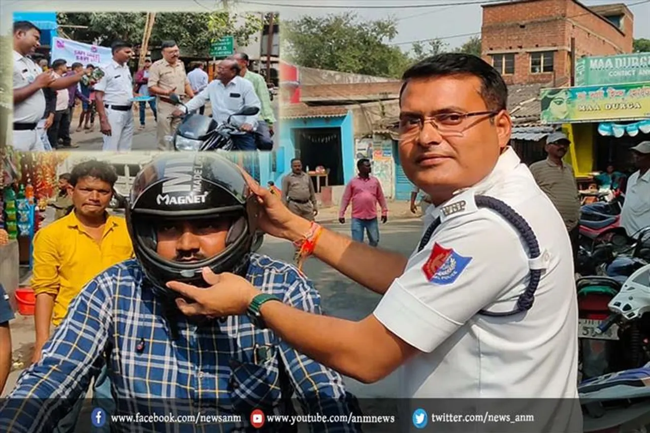 सेव ड्राइव, सेव लाइफ जागरूकता अभियान, बिना हेलमेट वालो को चेतावनी के साथ दिया गया हेलमेट