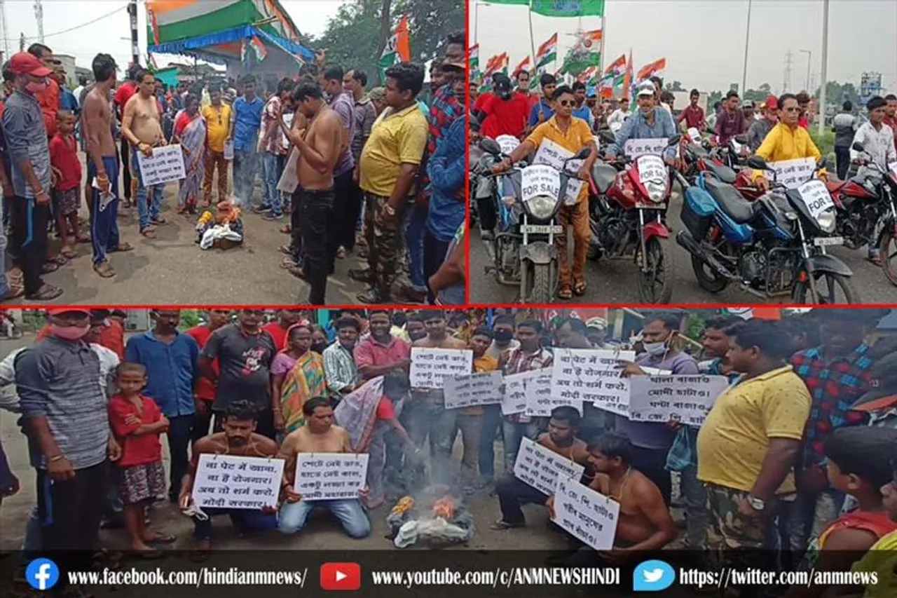 पेट्रोलियम उत्पादों की आसमान छूती कीमतों के विरोध में युवा तृणमूल ने कपड़े जलाकर पकाया खाना