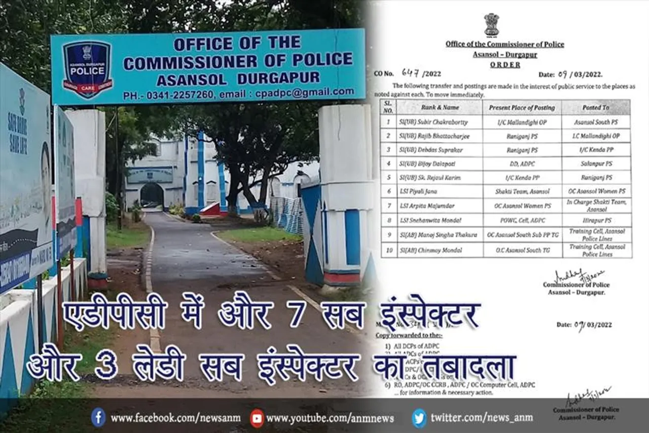 एडीपीसी में और 7 सब इंस्पेक्टर और 3 लेडी सब इंस्पेक्टर का तबादला