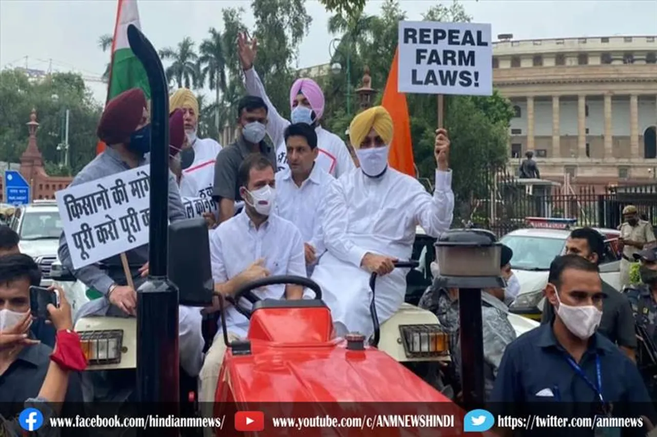 ट्रैक्टर लेकर संसद पहुंचे राहुल गांधी