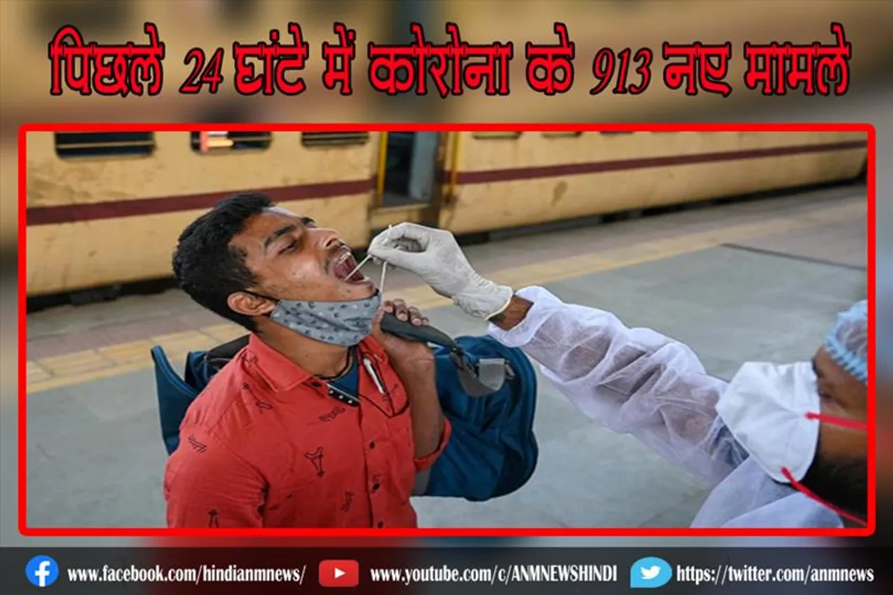 पिछले 24 घंटे में कोरोना के 913 नए मामले