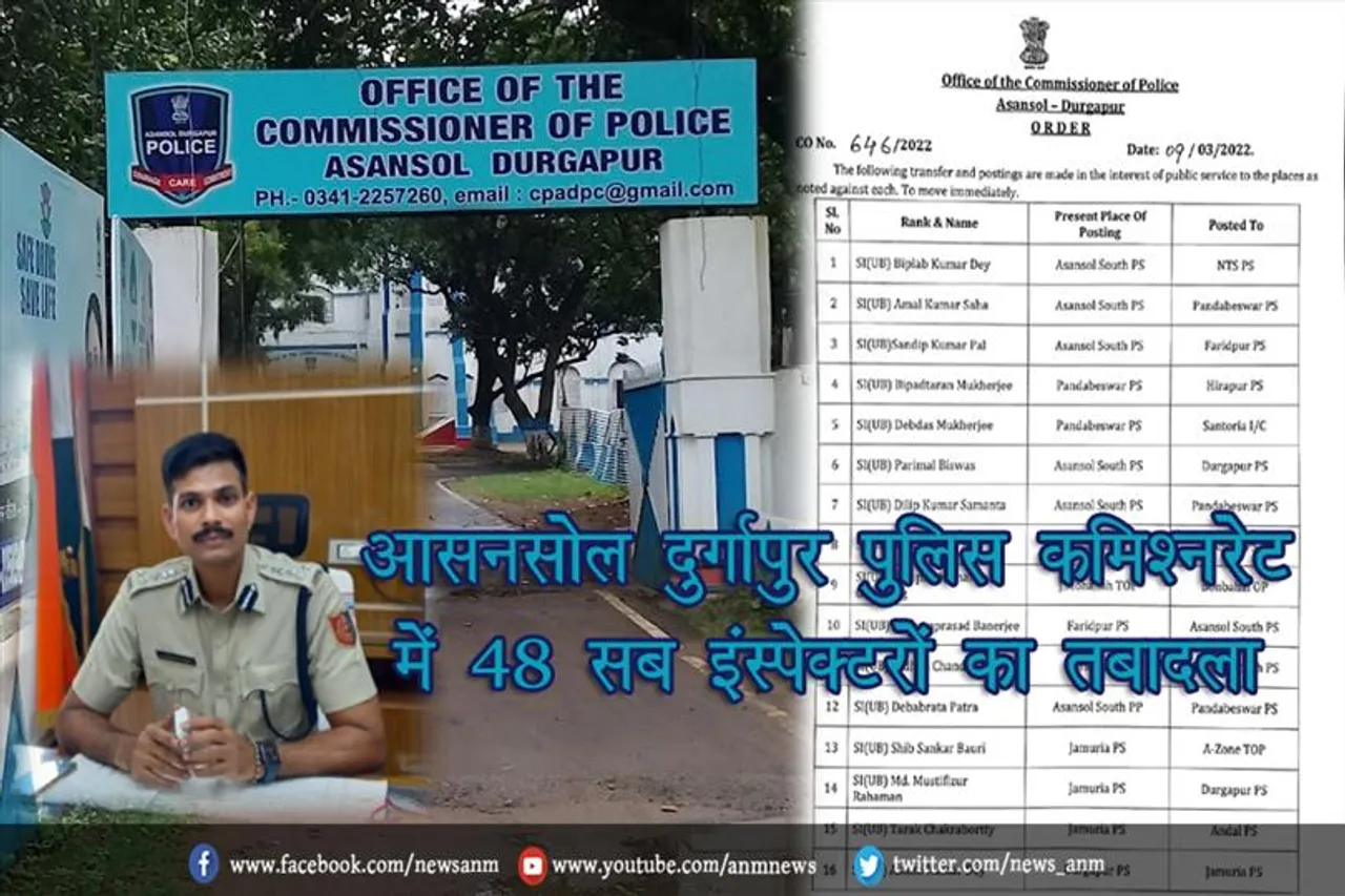 आसनसोल दुर्गापुर पुलिस कमिश्नरेट में 48 सब इंस्पेक्टरों का तबादला