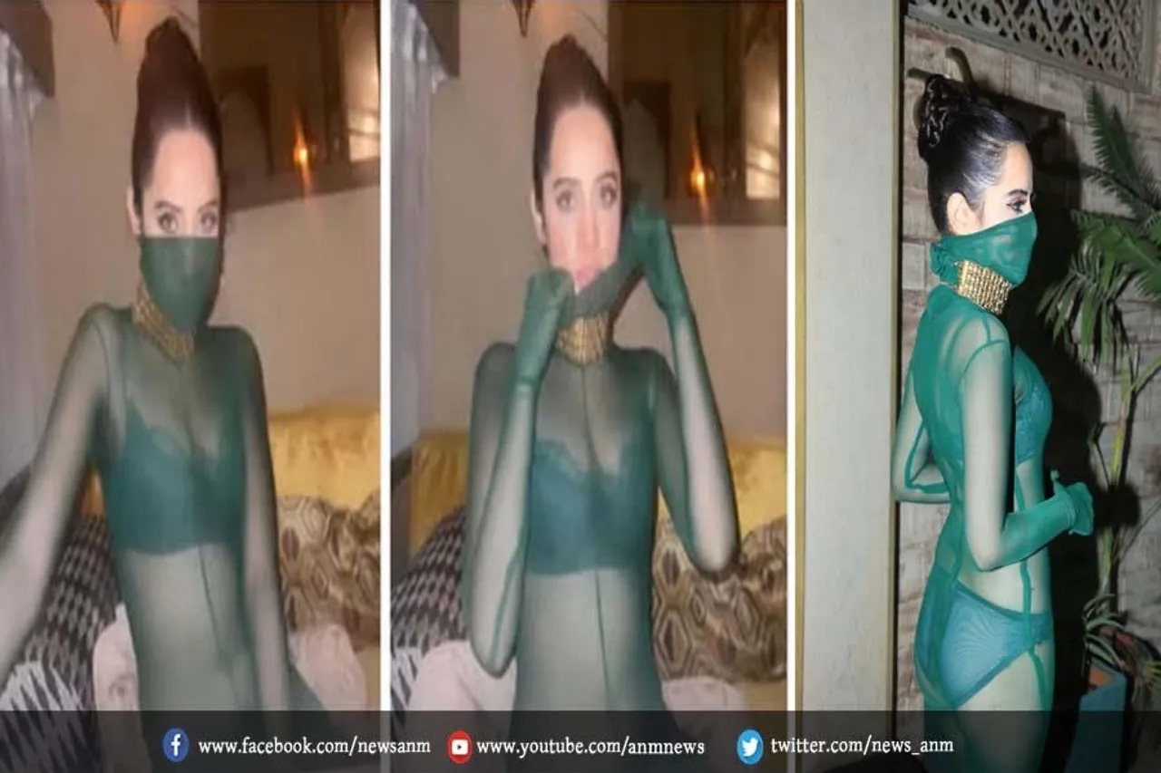 चेहरे पर नकाब लगाए पारदर्शी ड्रेस में नजर आईं उर्फी