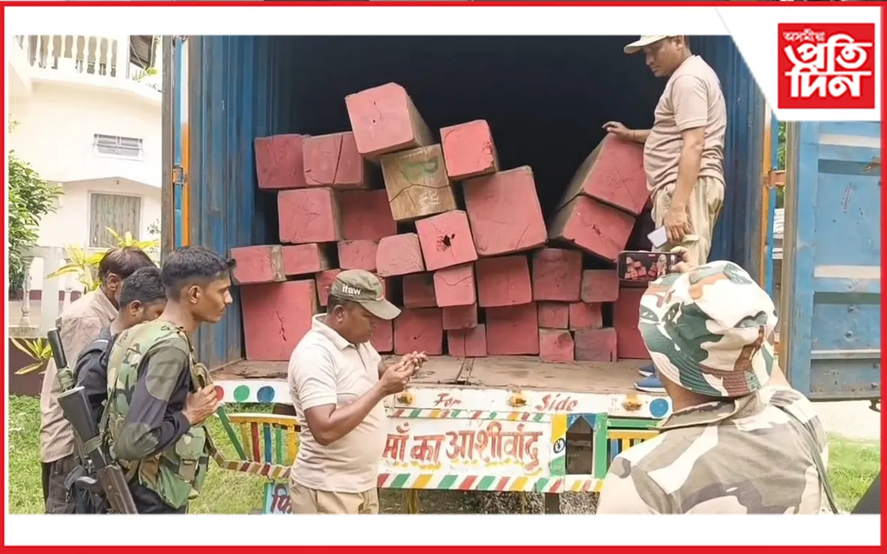 বহিঃৰাজ্যৰ চোৰাং কাঠ ভৰ্তি কণ্টেইনাৰ জব্দ