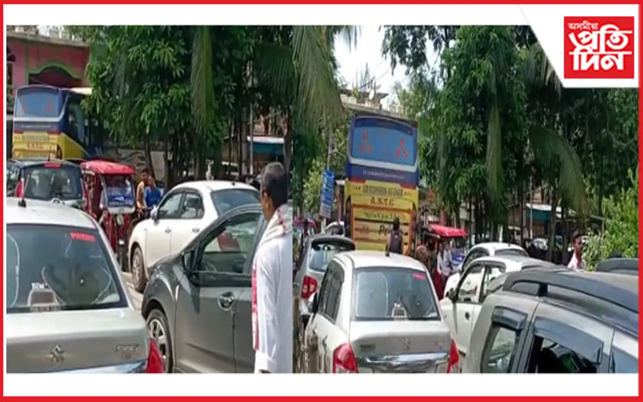 বটদ্ৰৱা থান সংযোগী শলগুৰি সত্ৰ পথত তীব্ৰ যান-জঁট...