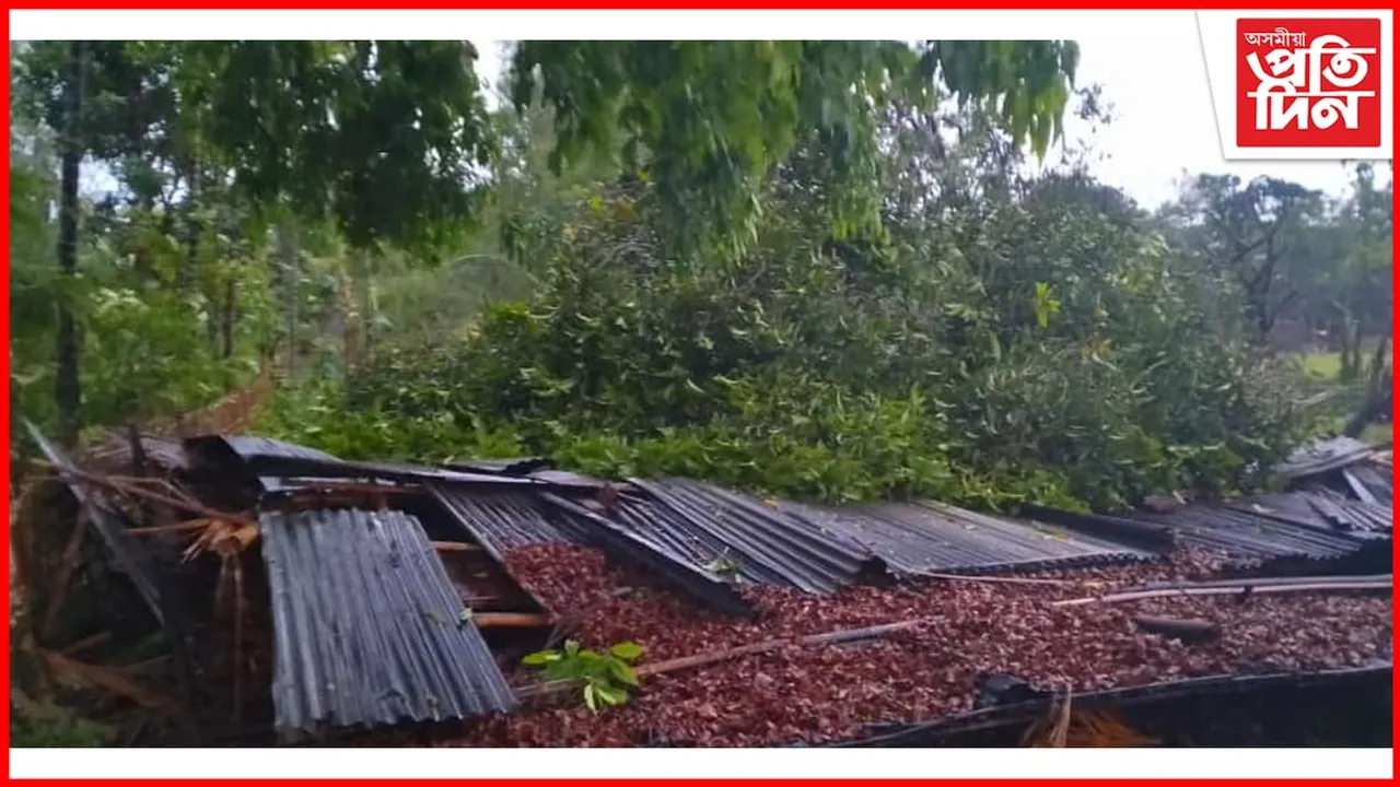চিলাপথাৰত ধুমুহা বতাহ আৰু শিলাবৃষ্টি