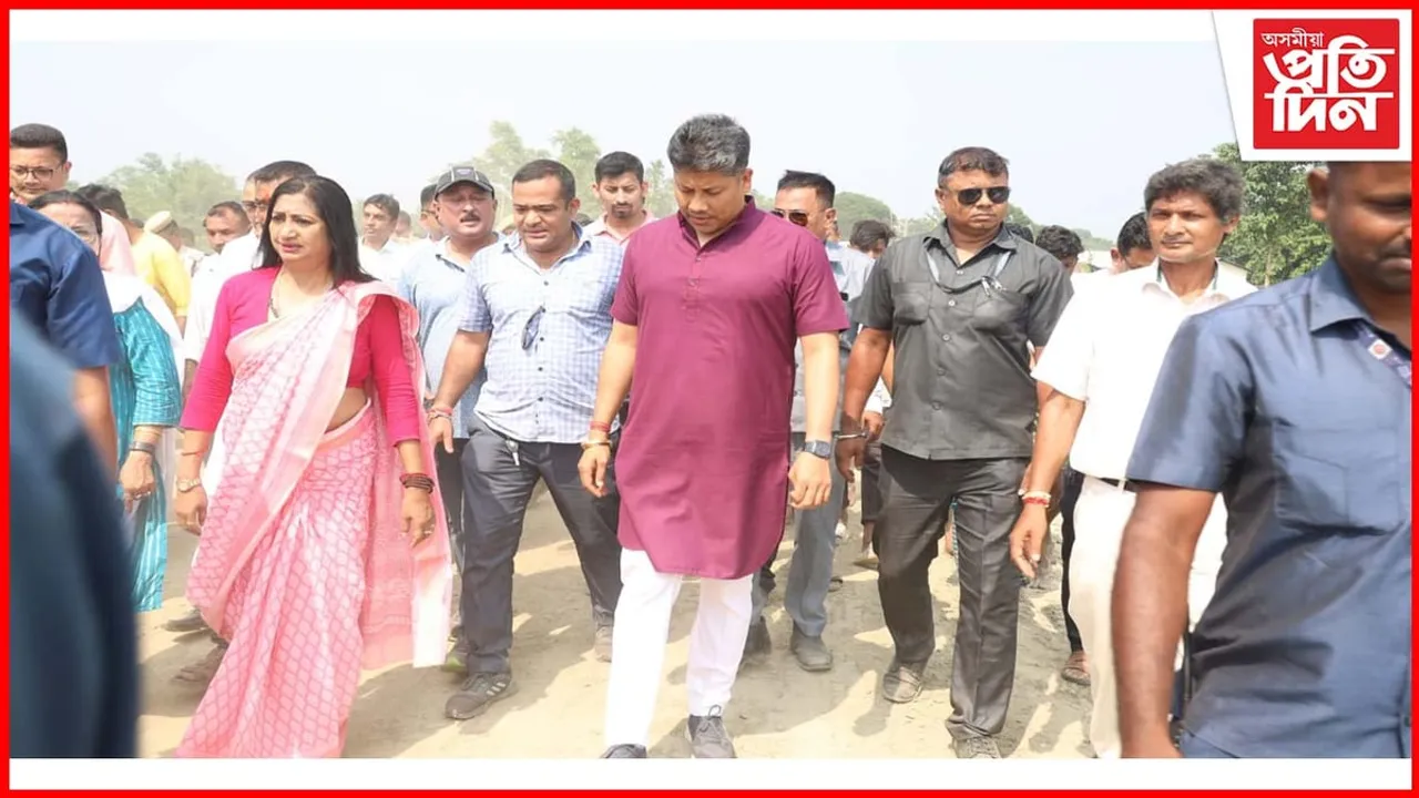 ৰঙিয়া আৰু হাজোত মথাউৰি নিৰ্মাণৰ কাম পৰিদৰ্শন জলসম্পদ মন্ত্ৰী পীযুষ হাজৰীকাৰ