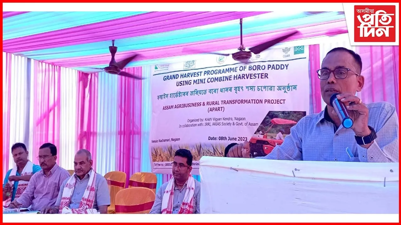 নগাঁৱত কম্বাইন হাৰ্ভেষ্টাৰৰ জড়িয়তে বৰো ধানৰ শস্য চপোৱা অনুষ্ঠান...