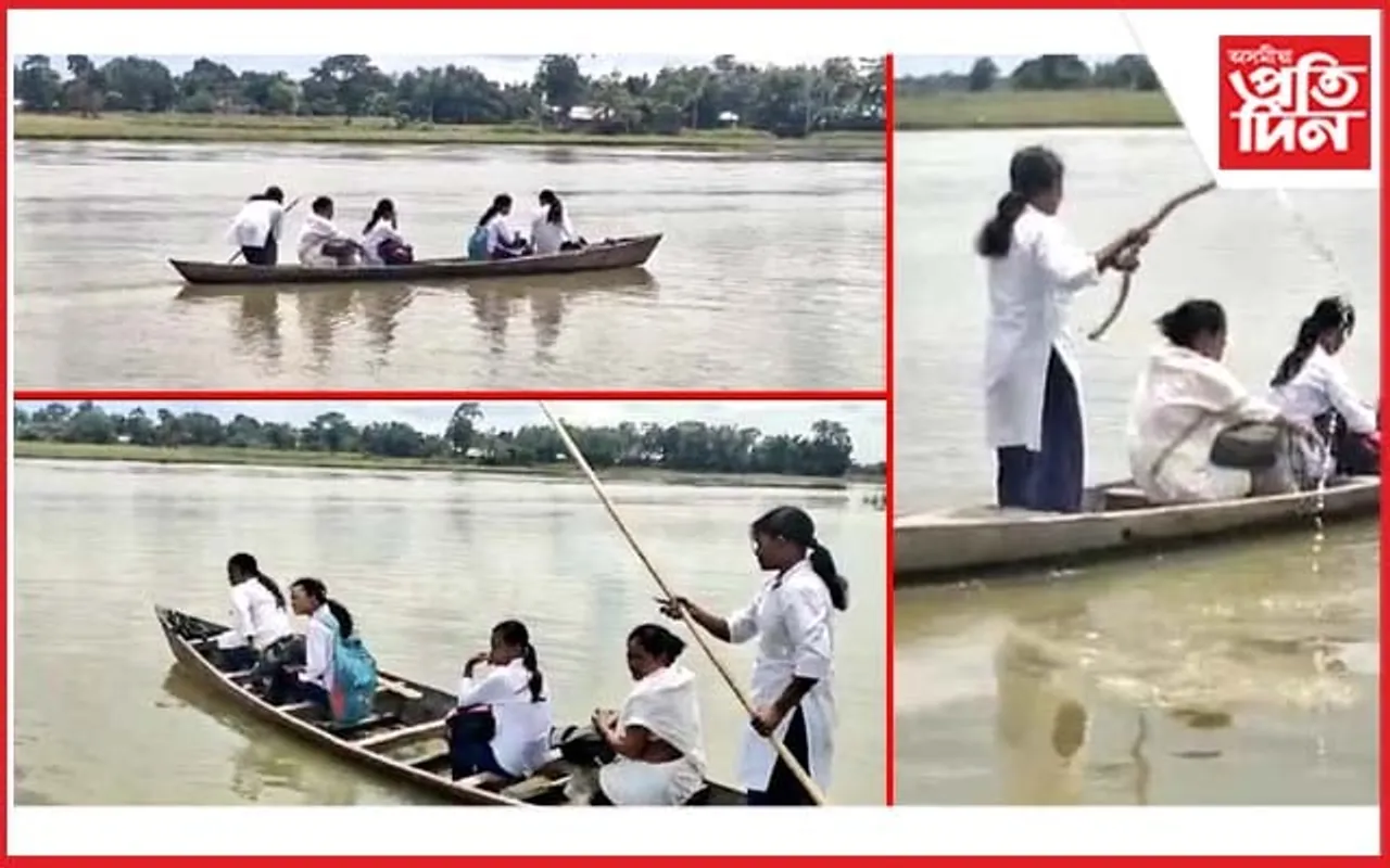 মৰণত শৰণ দি নৌকাৰে ভৰুণ নদী পাৰ হৈ ঘিলামৰাত বিদ্যালয়লৈ যাব লাগে শিক্ষাৰ্থী...