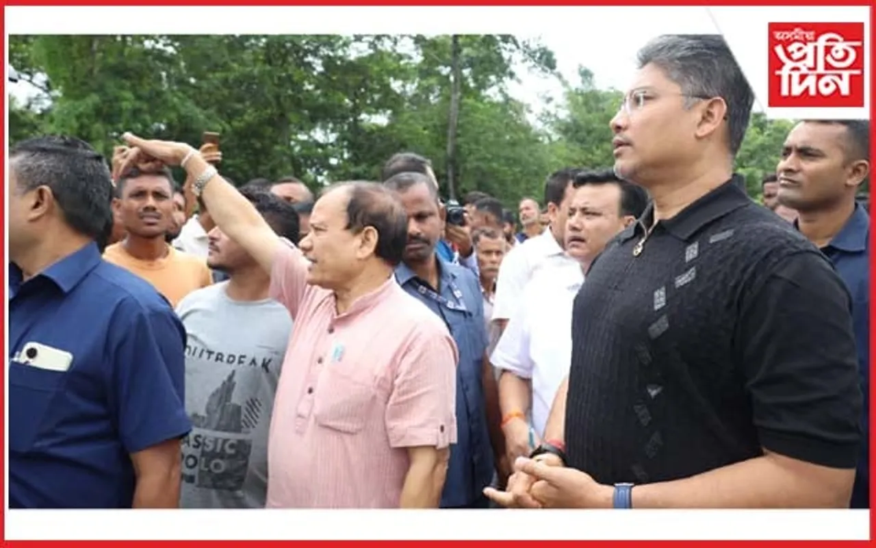 ননৈ নদীৰ মথাউৰিৰ ছিগা স্থান পৰিদৰ্শন জলসম্পদ মন্ত্ৰী পীযুষ হাজৰীকাৰ 