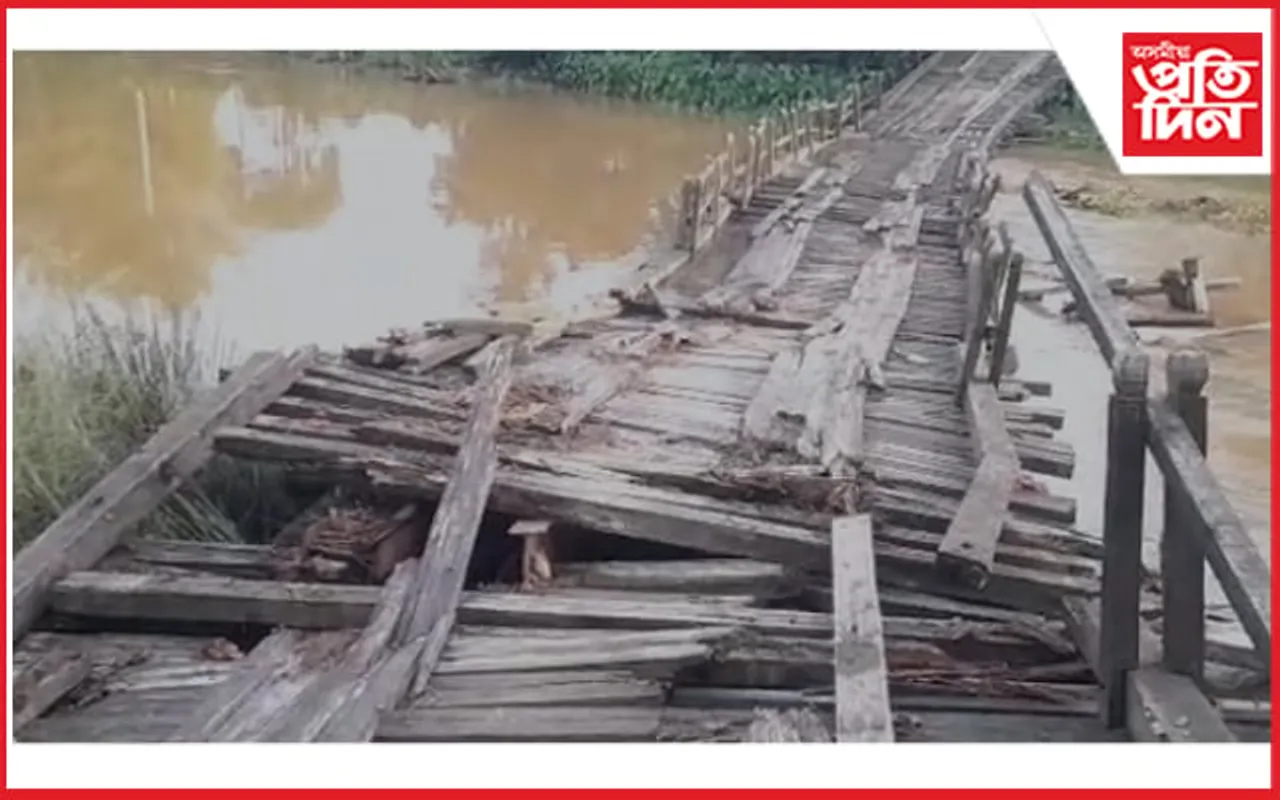 নিৰ্মাণৰ দুবছৰ নৌহ‍ওঁতেই ভাগি পৰিল চতিয়াৰ পলশনিৰ টৌ দলঙখ্যাত কাঠৰ দলং