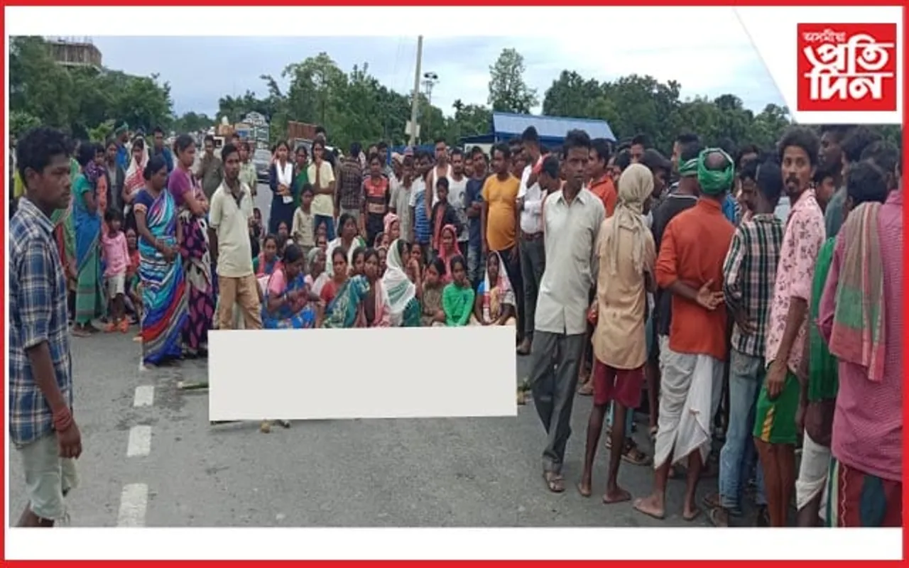 দুৰ্ঘটনাই প্ৰাণ কঢ়া শ্রমিকৰ মৃতদেহ লৈ পথ অৱৰোধ চাহ-শ্রমিকৰ