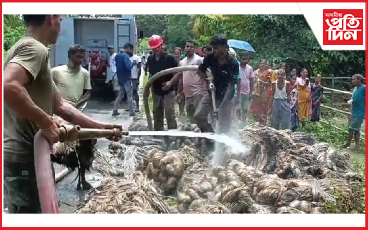 কলিয়াবৰত মৰাপাট পৰিবাহী ট্ৰাকত অগ্নিকাণ্ড