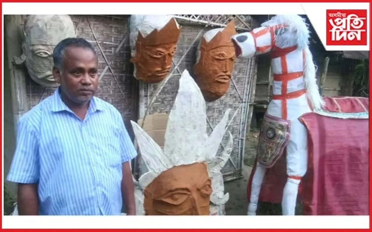 ৰাৱণ দাহনৰ বাবে ৩০ ফুট উচ্চতাৰ প্ৰতিকৃতি নিৰ্মাণত ব্যস্ত শিল্পী বীৰেন নাথ...