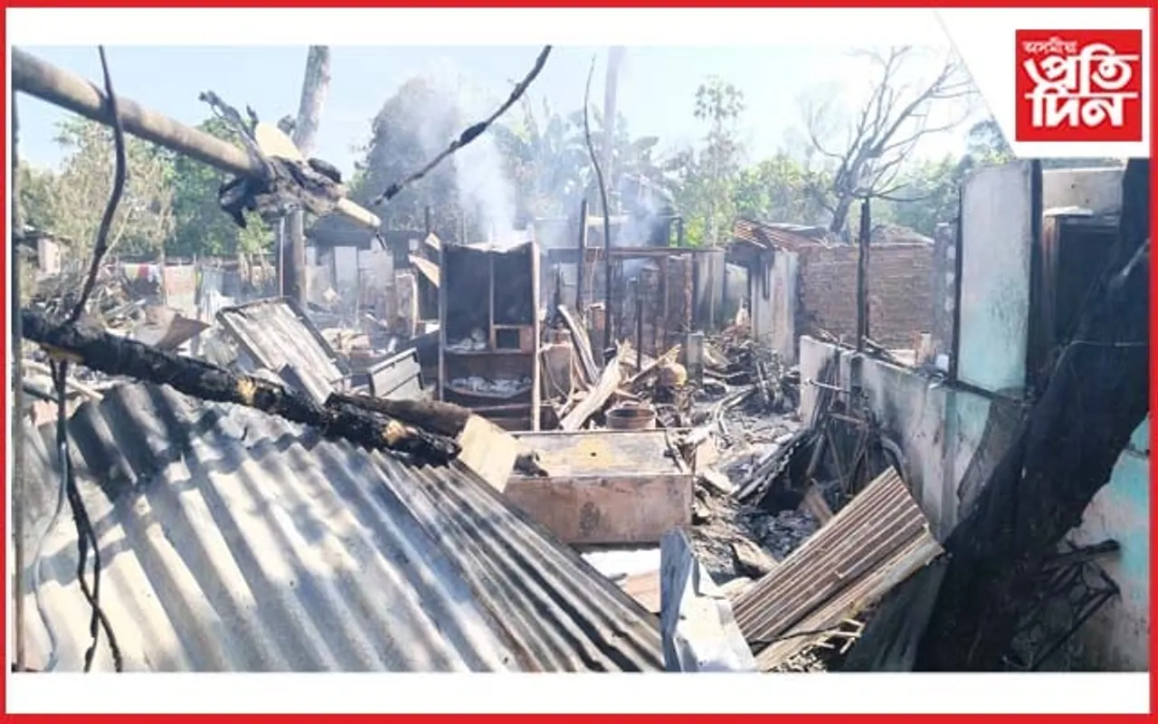 তিনিচুকীয়াত ভয়ংকৰ অগ্নিকাণ্ড: প্ৰায় ৪৫টা ভাড়াঘৰ ভষ্মীভূত
