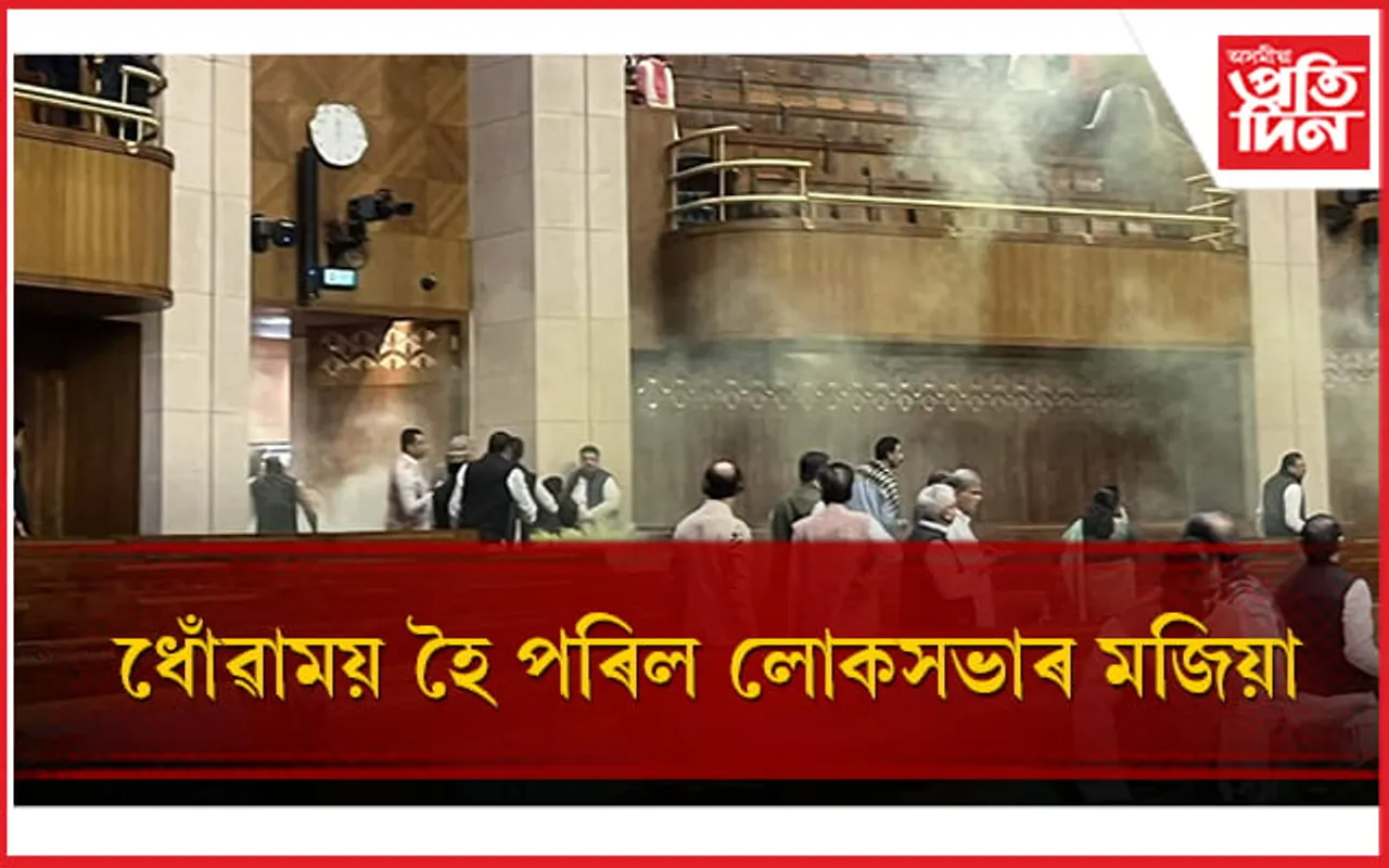 লোকসভাত ভয়ংকৰ ঘটনাঃ দৰ্শকৰ গেলাৰীৰ পৰা জাঁপ যুৱকৰ, তাৰপাছতে নিক্ষেপ কৰিছে স্প্ৰে
