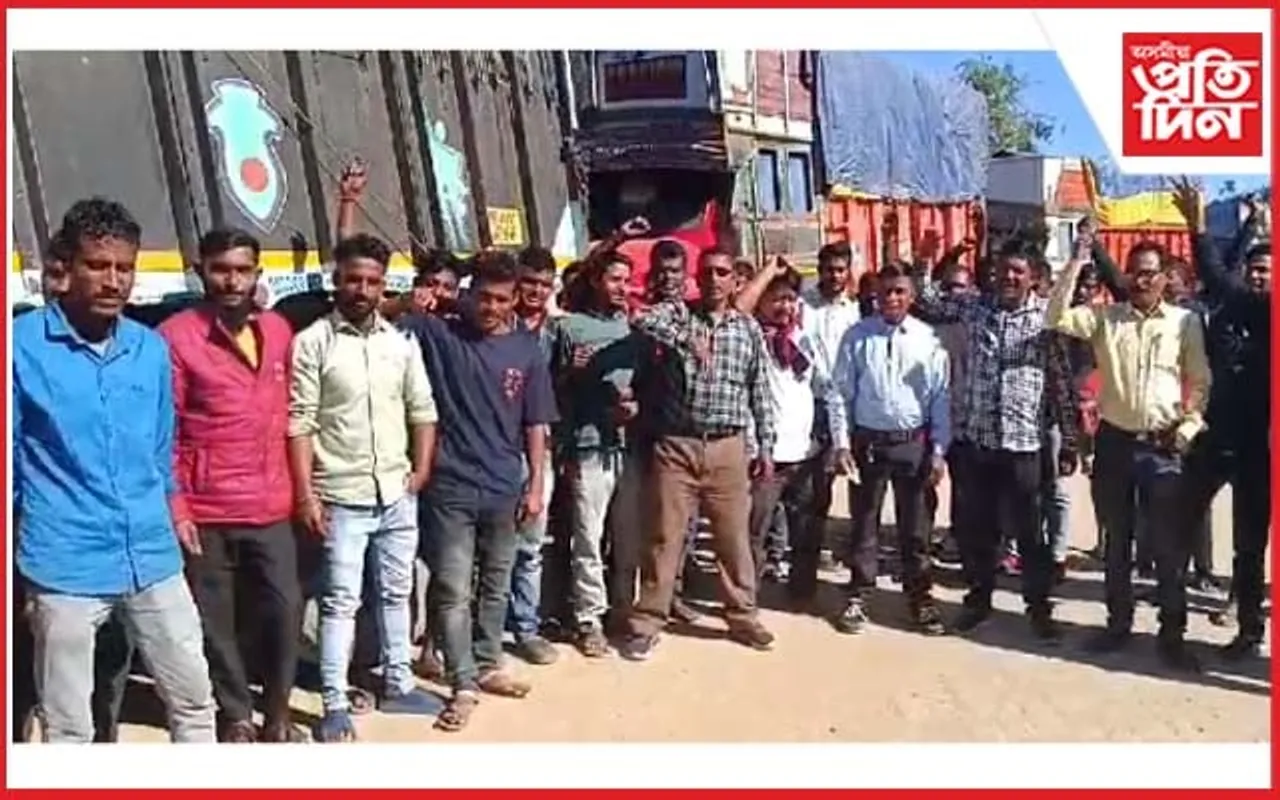 শিলচৰতো ট্ৰাক চালকৰ প্ৰতিবাদ : ভয়ংকৰ আন্দোলন গঢ়ি তোলাল হুংকাৰ