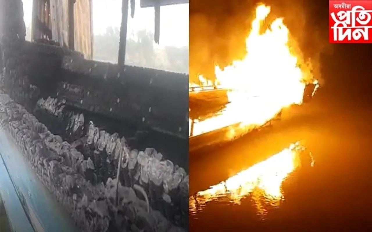 নিশাৰ অন্ধকাৰৰ সুযোগ লৈ নাৱত অগ্নিসংযোগ দুৰ্বৃত্তৰ