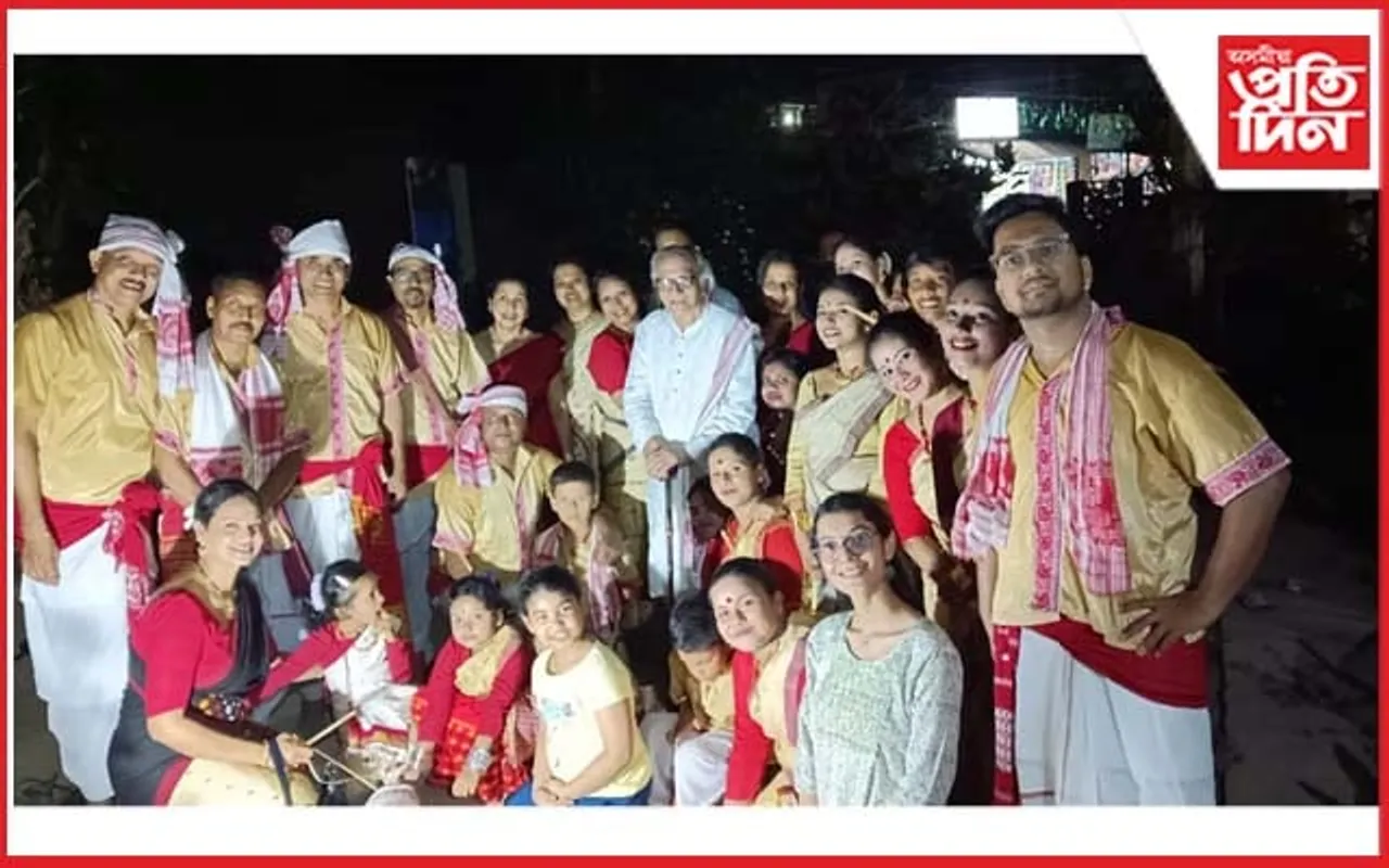 চুনচালী সেউজ নগৰ টিলাৰ ৰাইজৰ চোতালত হুঁচৰি বিহু পৰিবেশন