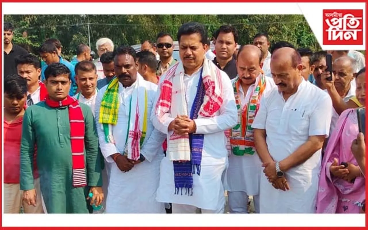 কংগ্ৰেছ প্ৰাৰ্থী প্ৰেমলাল গঞ্জুৰ হৈ নিৰ্বাচনী প্ৰচাৰ চলালে সভাপতি ভূপেন বৰাই...