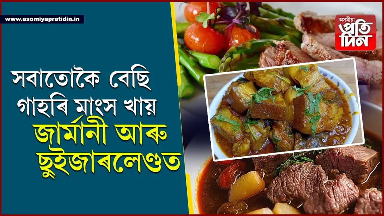 কোন দেশত কি মাংস প্ৰিয়ঃ  জাৰ্মানী- ছুইজাৰলেণ্ডত গাহৰি,  পাকিস্তানত গৰু, আমেৰিকা আৰু কানাডাত মুৰ্গীৰ মাংস...
