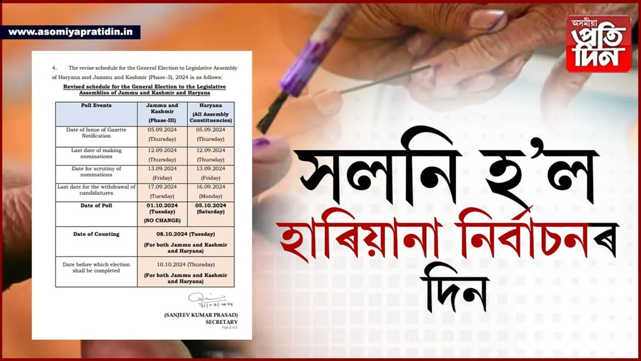 সলনি হ'ল হাৰিয়ানা বিধানসভা নিৰ্বাচনৰ তাৰিখ, কিয় এই সিদ্ধান্ত ল'লে আয়োগে...