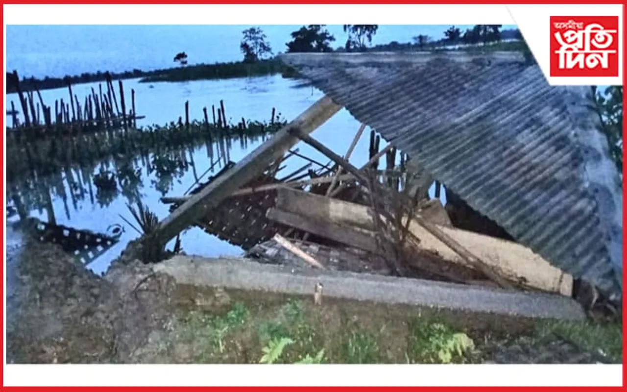 ঢকুৱাখনাত চাৰিকঢ়িয়া নদীৰ শিহৰণকাৰী খহনীয়াত জাহ গ’ল ৰাম মন্দিৰ