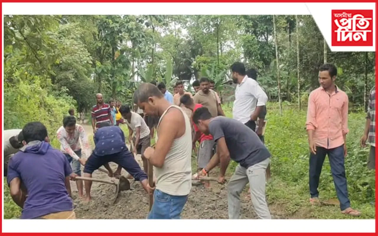 চৰকাৰ-প্ৰশাসনে নহয় ;নাৰায়ণপুৰত ৰাইজে নিৰ্মাণ কৰিলে পথ…