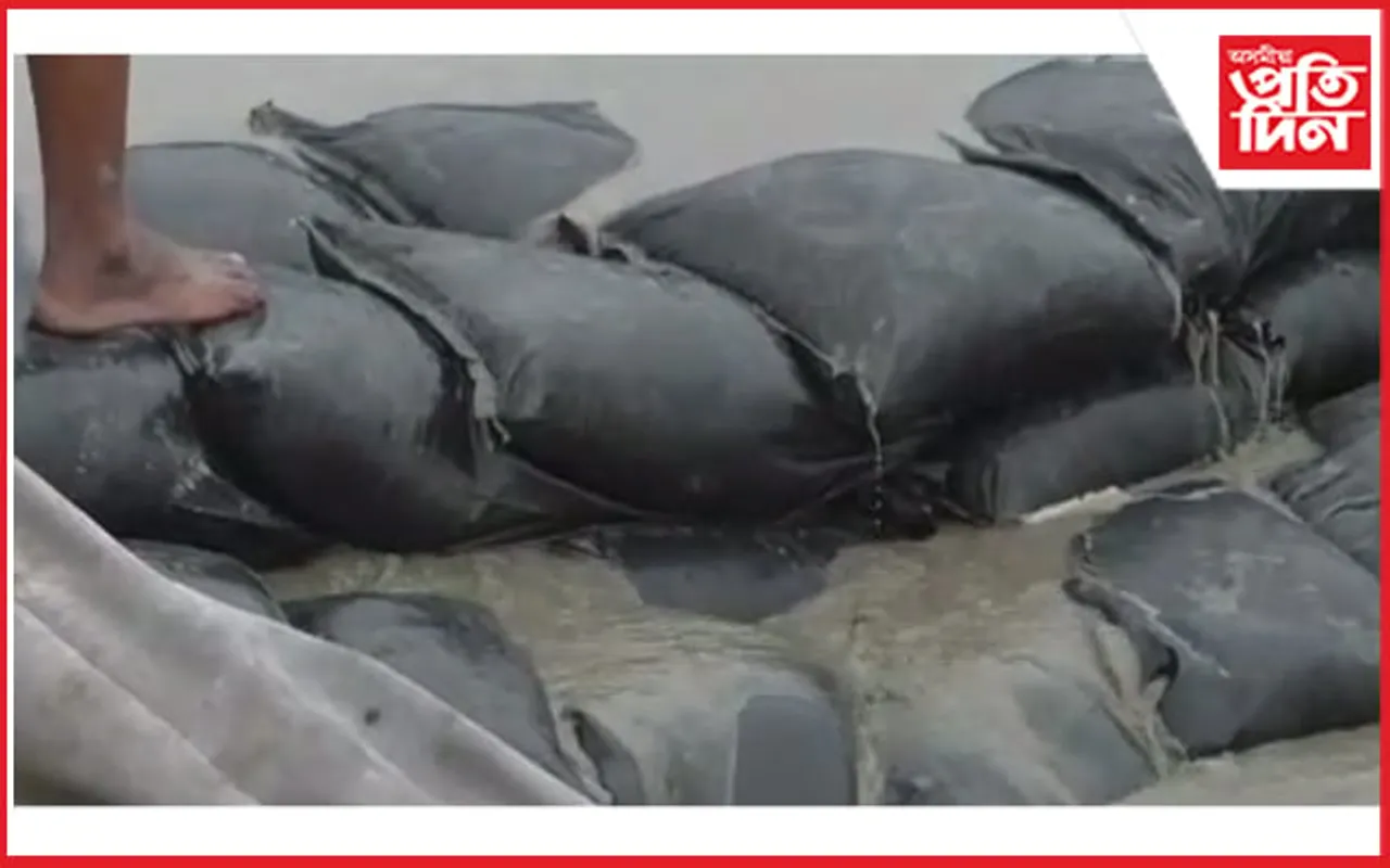 মঙলদৈৰ শাকতোলা নদীৰ ভঙা মথাউৰিৰে নিগৰিছে পানী, আতংকিত গাঁওবাসী