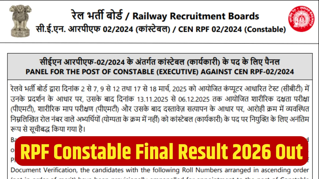 RPF Constable Final Result 2026 Out c