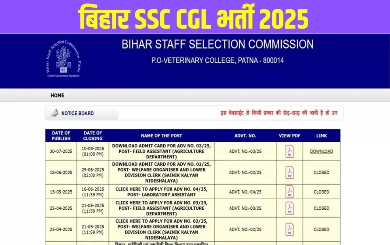 _BSSC CGL Recruitment 2025 examination notification released hindi zxc