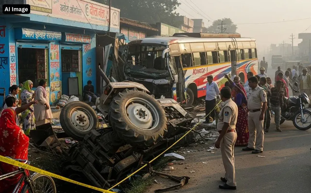 बालोद में बेकाबू यात्री बस दुकान में जा घुसी: बाल-बाल बचे लोग, हादसे के बाद ड्राइवर फरार