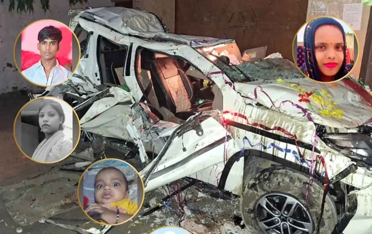 _UP Sambhal Road Accident bolero car carrying baarati collide with college wall 8 dead zxc