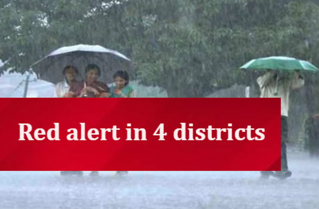 मौसम विभाग ने  4 जिलों में जारी किया रेड अलर्ट, भारी बारिश की संभावना