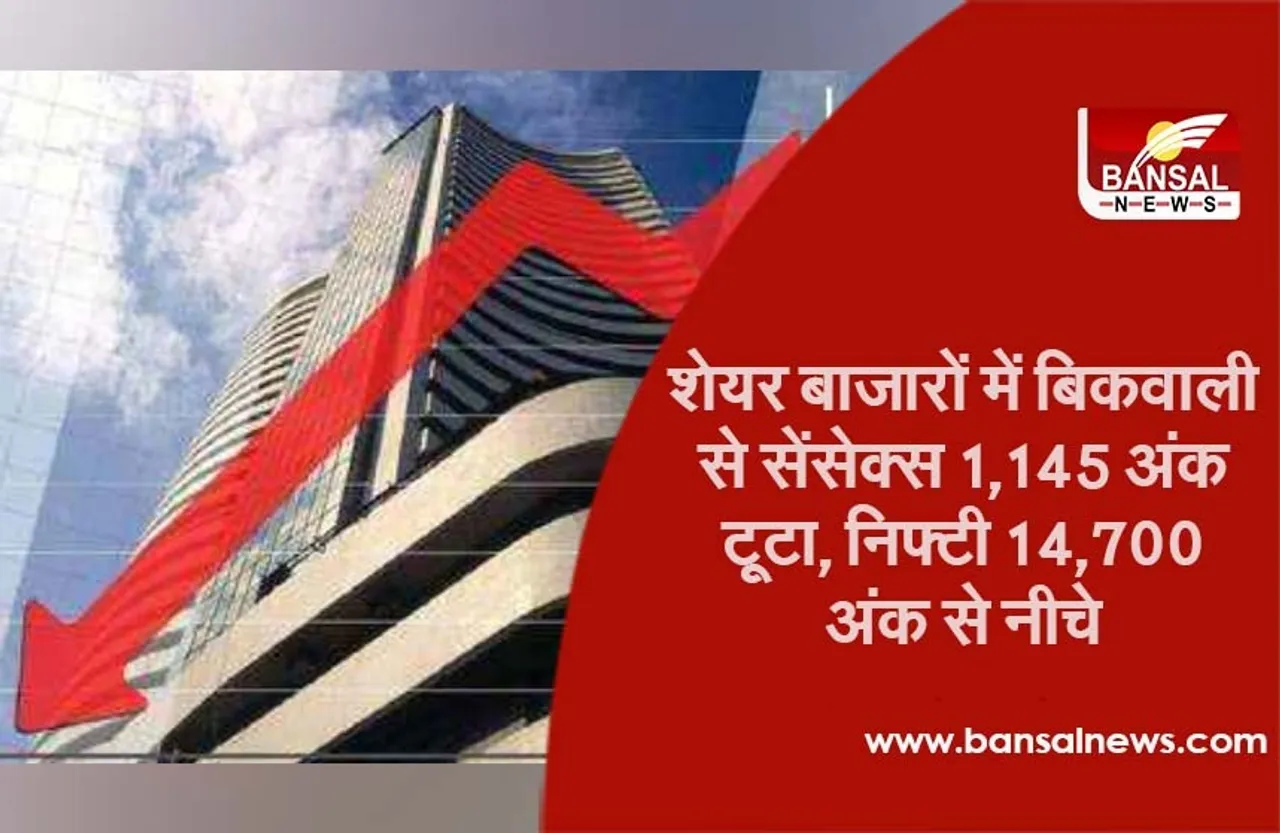 Share Market Live: शेयर बाजारों में बिकवाली से सेंसेक्स 1,145 अंक टूटा, निफ्टी 14,700 अंक से नीचे