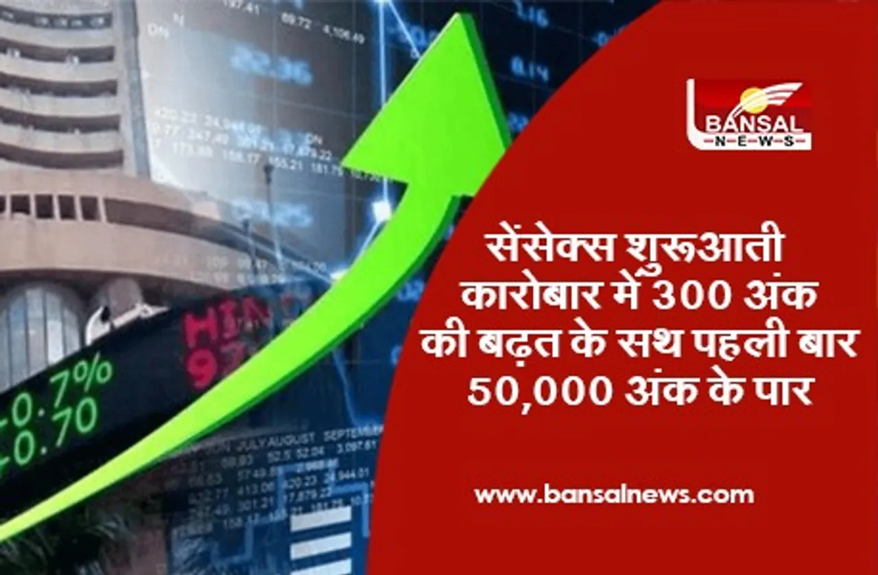 Share Market Today: सेंसेक्स शुरुआती कारोबार में 300 अंक की बढ़त के साथ  पहली बार 50,000 अंक के पार
