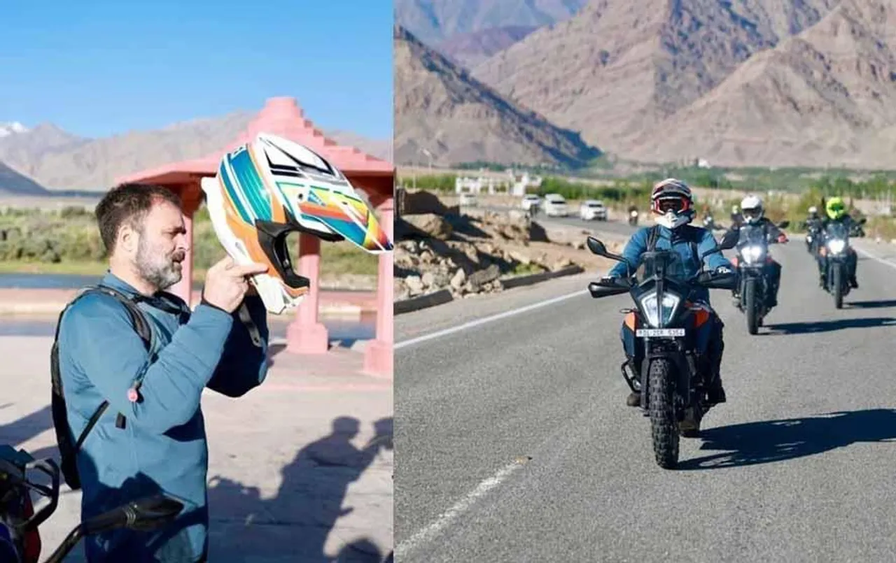 राहुल गांधी बने बाइक राइडर, लेह से पैंगोंग झील तक किया मोटरसाइकिल से सफर