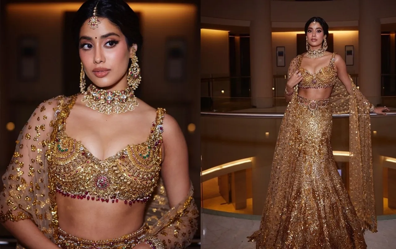 Jahnvi Kapoor Golden Lehnga: अनंत-राधिका की शादी में गोल्डन गर्ल जाह्नवी ने बिखेरी चमक, देखें खूबसूरत तस्वीरें