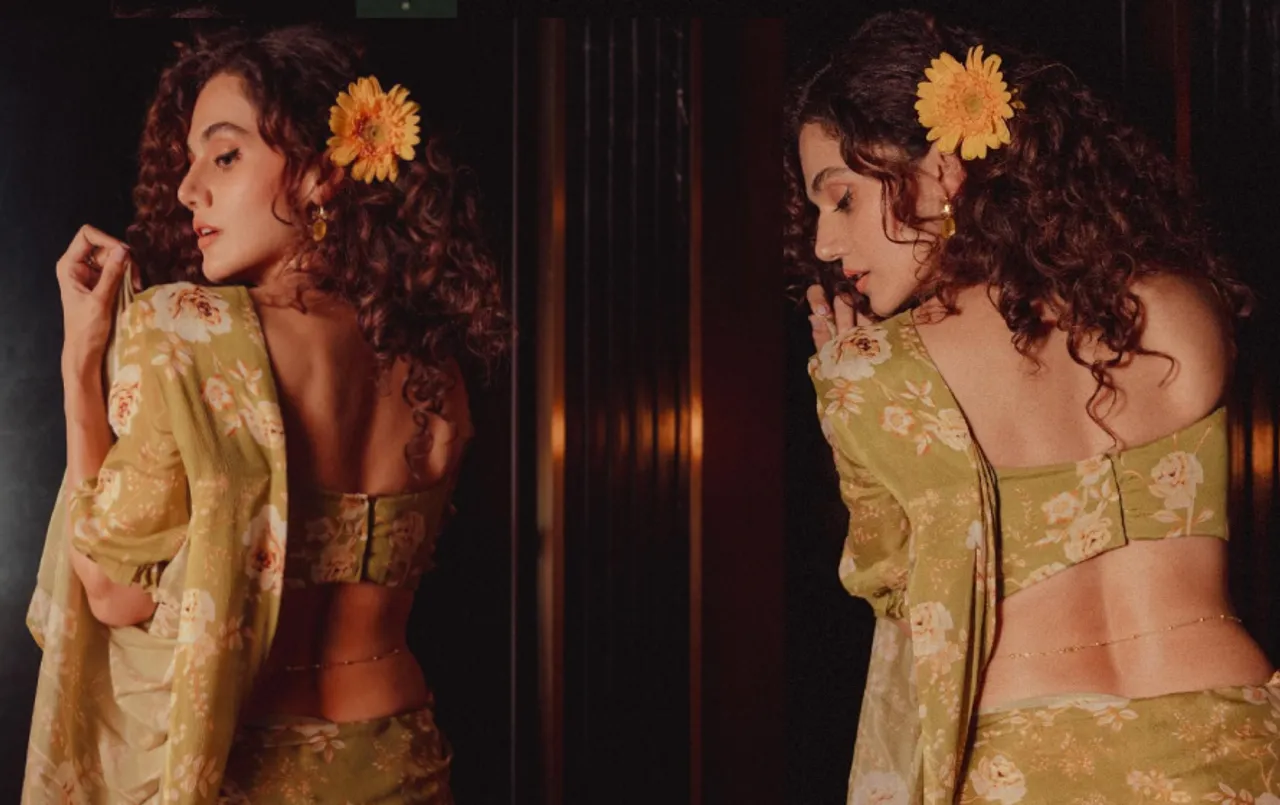 हसीन दिलरुबा ने पहनी हरे रंग की फ्लोरल साड़ी: बालों में लगाया Sunflower, इस लुक में बेहद खूबसूरत नजर आईं Taapsee Pannu