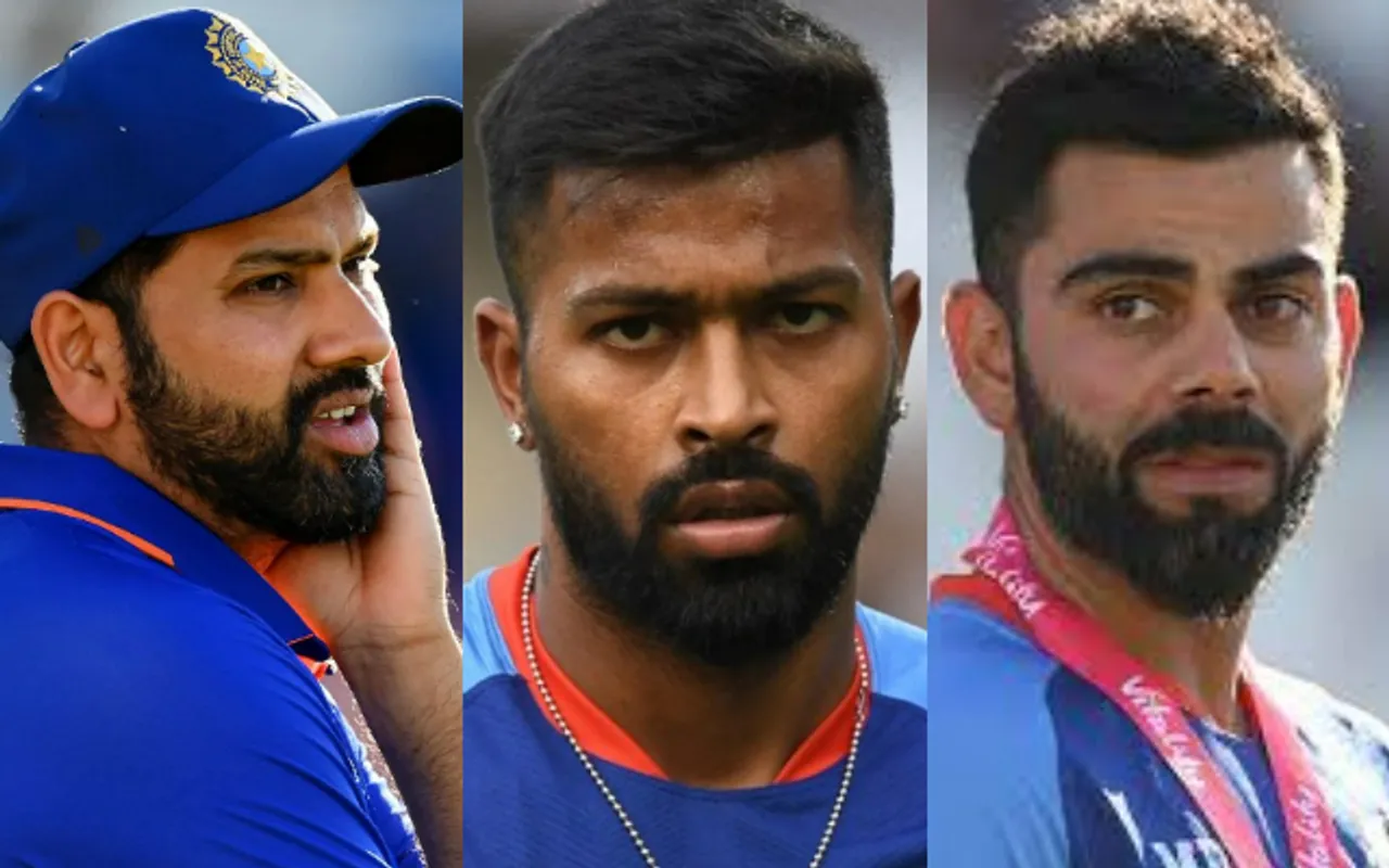 Rohit Sharma, Hardik Pandya, and Virat Kohli